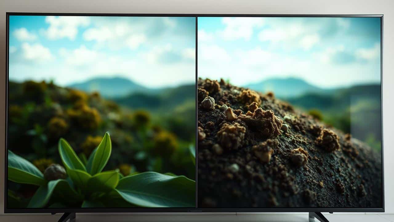 Comparação de imagem em resolução 4K versus resolução inferior.