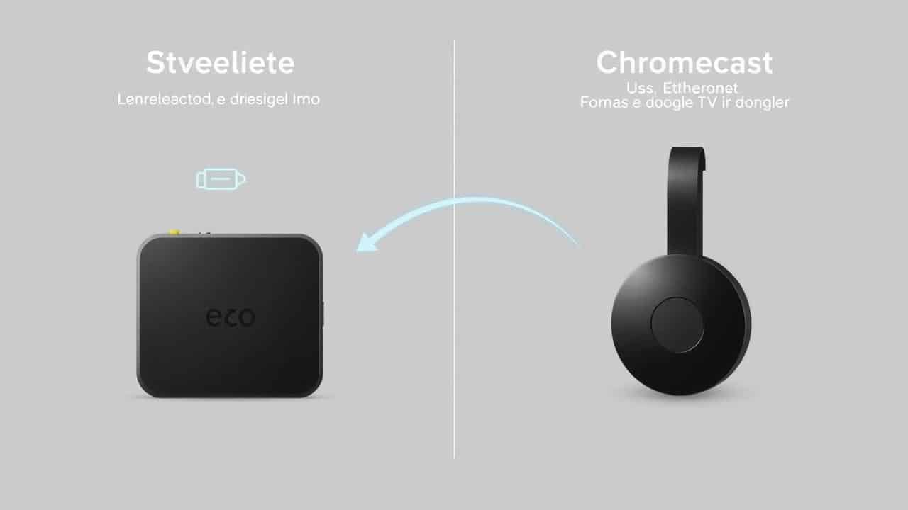 Comparativo visual entre Google TV Streamer (caixa) e Chromecast (dongle), destacando melhorias.