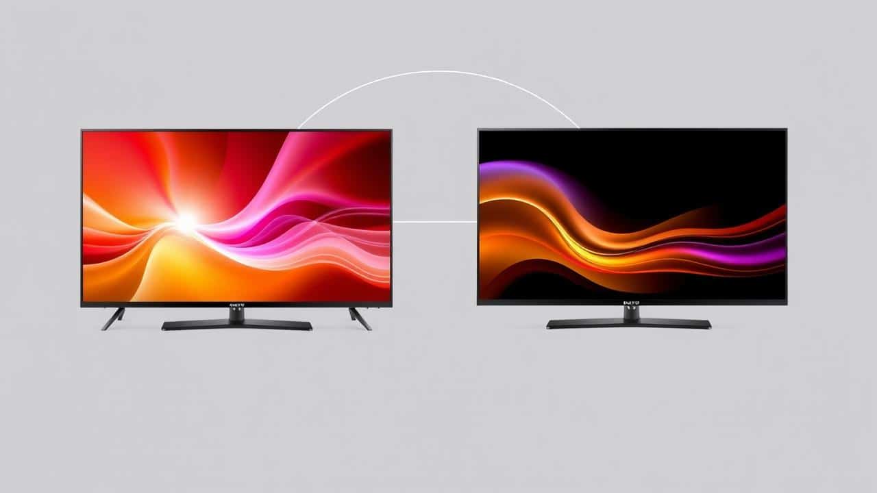 Espectro visual de TVs 4K, de modelos premium luxuosos a opções de custo-benefício, simbolizando variedade e acessibilidade.
