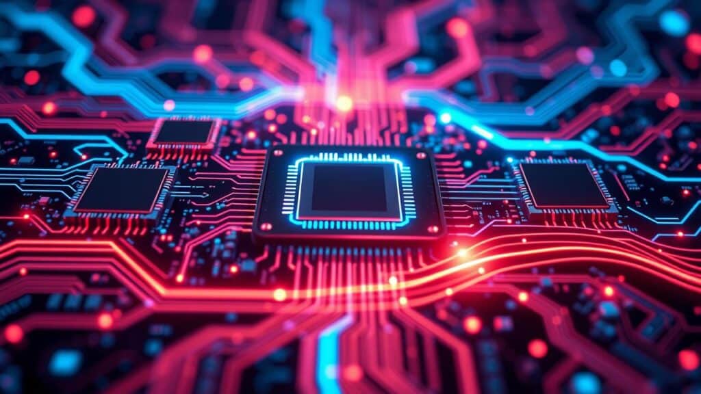 Chips de processadores de IA para TVs em conceito abstrato.