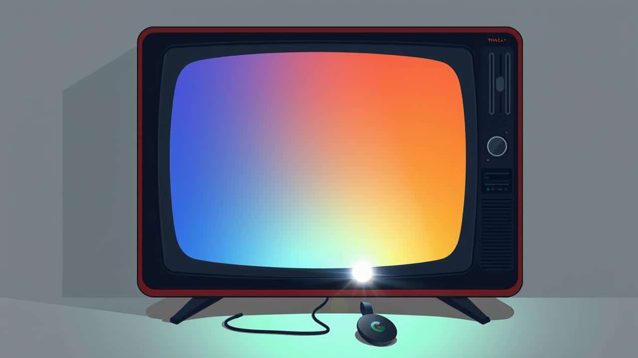 TV antiga sendo transformada em Smart TV com Chromecast, simbolizando a revitalização tecnológica.
