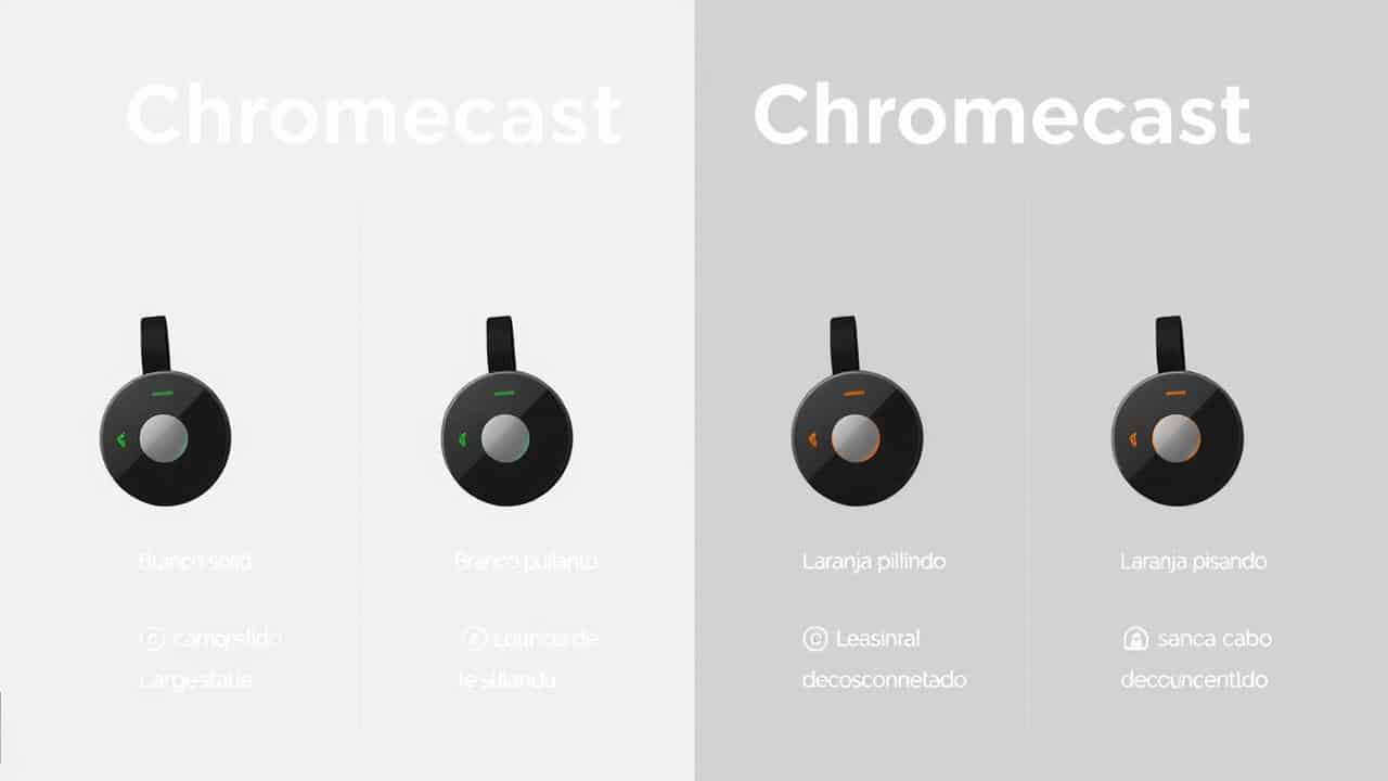 Infográfico visualizando os significados das luzes LED do Chromecast.