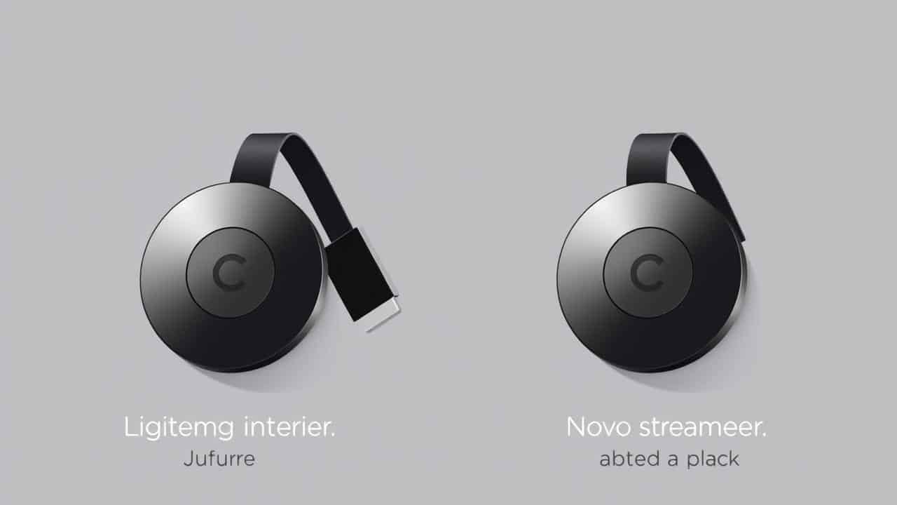 Ilustração comparando Chromecast 4K antigo e novo Google TV Streamer.