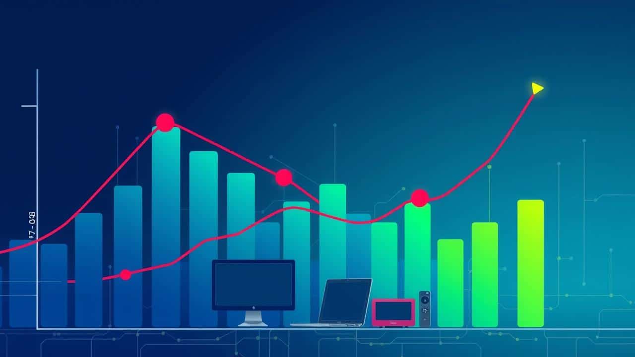 Ilustração de gráfico em ascensão, representando o crescimento do mercado de streaming AVOD.