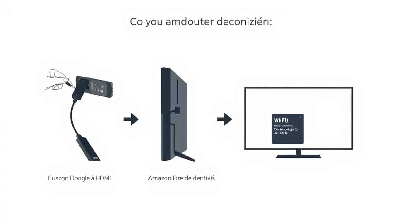 Ilustração simples em três passos mostrando a instalação do Fire TV Stick Lite em uma TV.