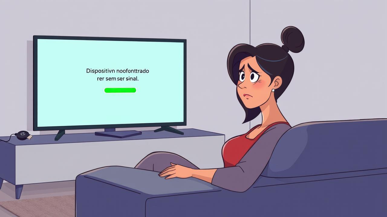 Pessoa frustrada olhando para TV com erro de conexão do Chromecast.