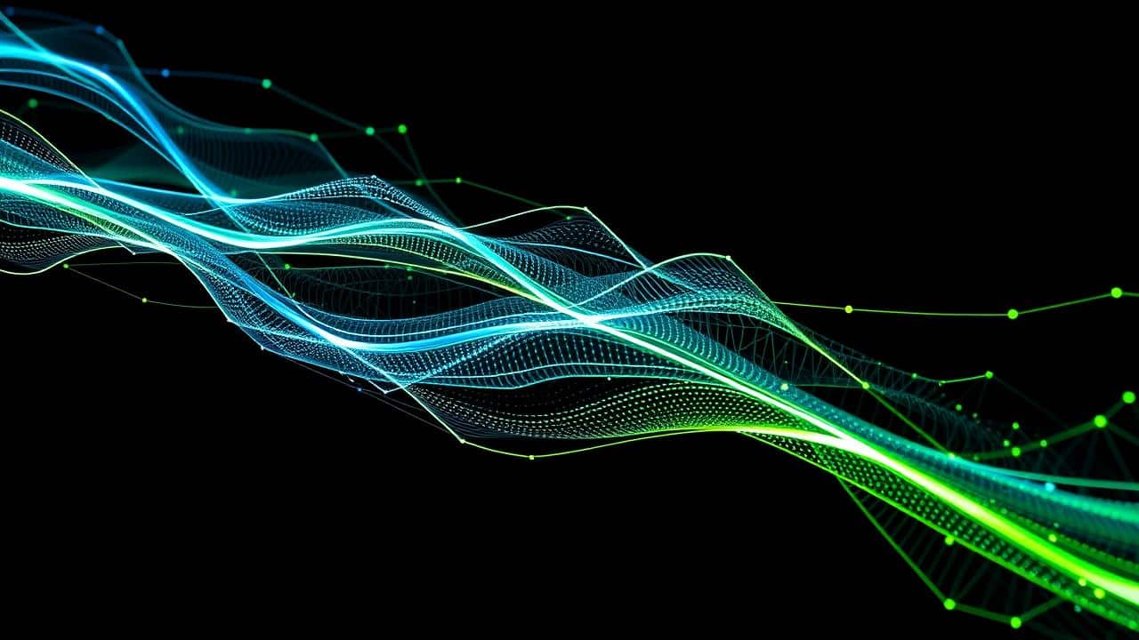Arte abstrata de circuito simbolizando o desempenho rápido e fluido de um dispositivo tecnológico.
