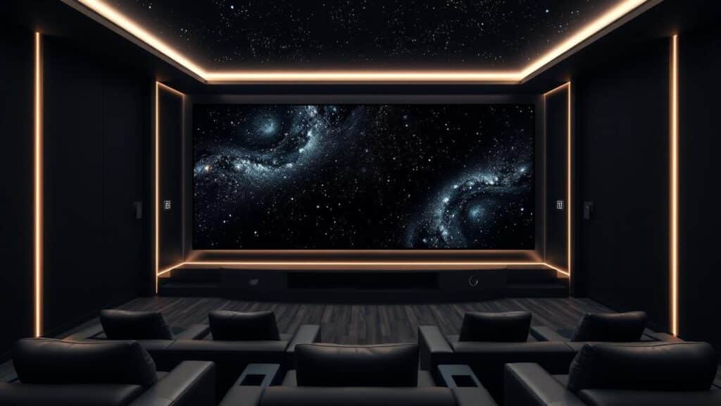 Tela OLED exibindo pretos absolutos e contraste infinito em cena espacial escura.