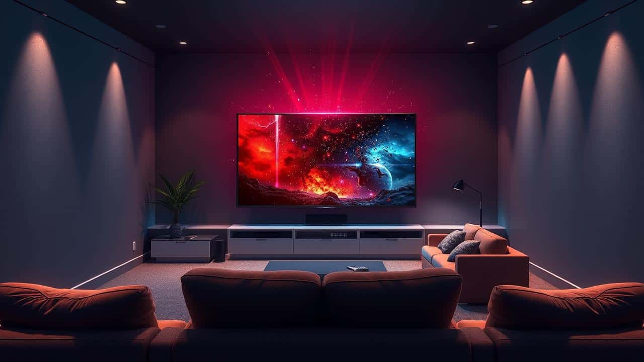 Sala moderna com TV 4K vibrante