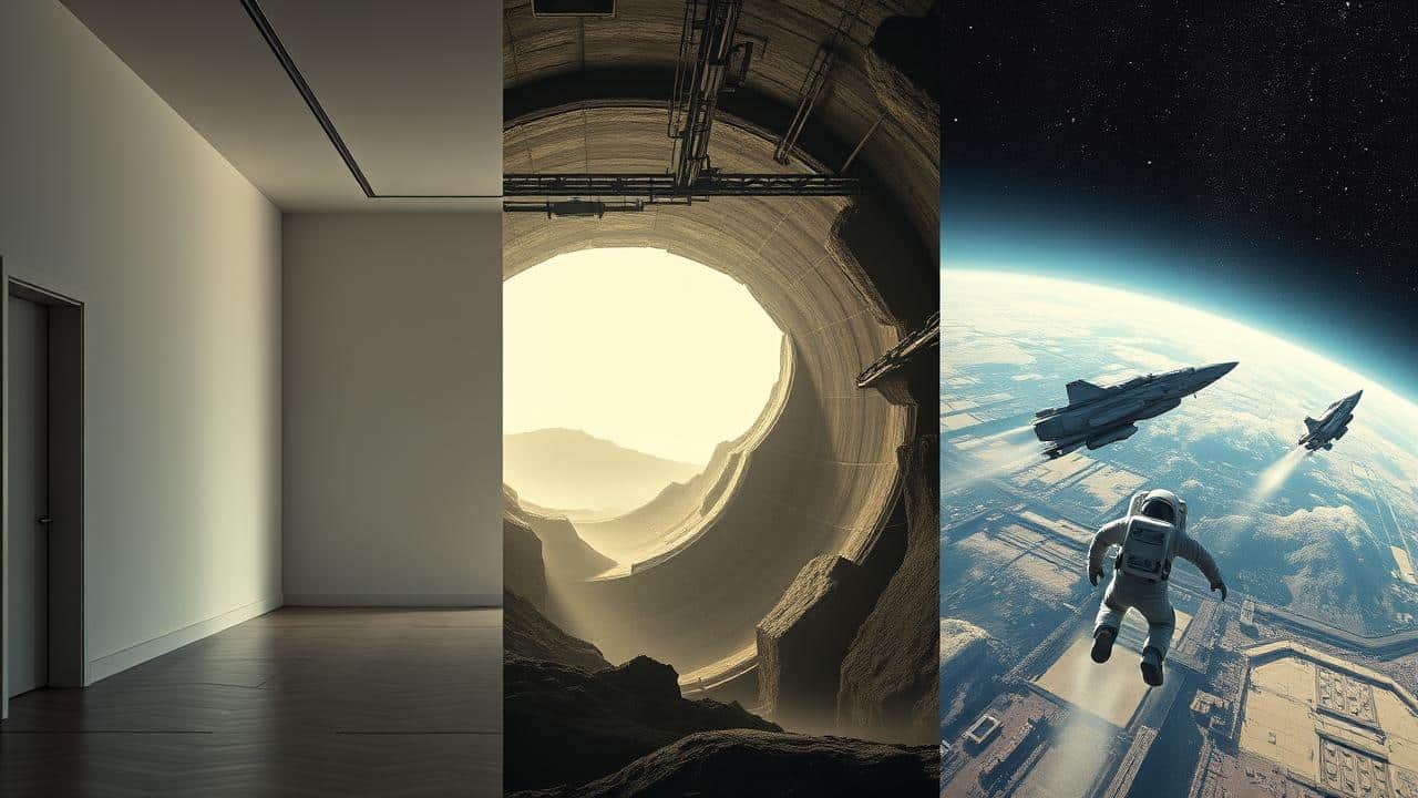 Composição com cenários de Ruptura, Silo e For All Mankind.