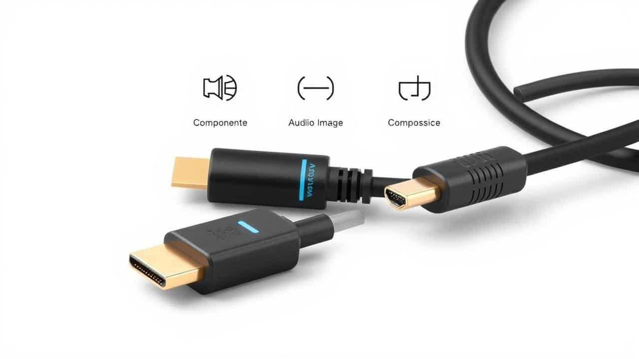 Ilustração comparando a qualidade dos cabos HDMI, Componente e Composto.