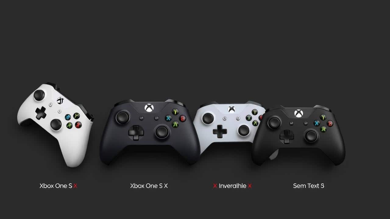 Ilustração de vários modelos de controles Xbox, indicando compatibilidade com Bluetooth.