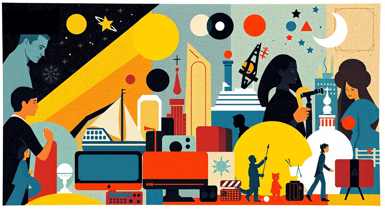 Mosaico ilustrativo dos diversos gêneros de filmes e séries da Apple TV+.