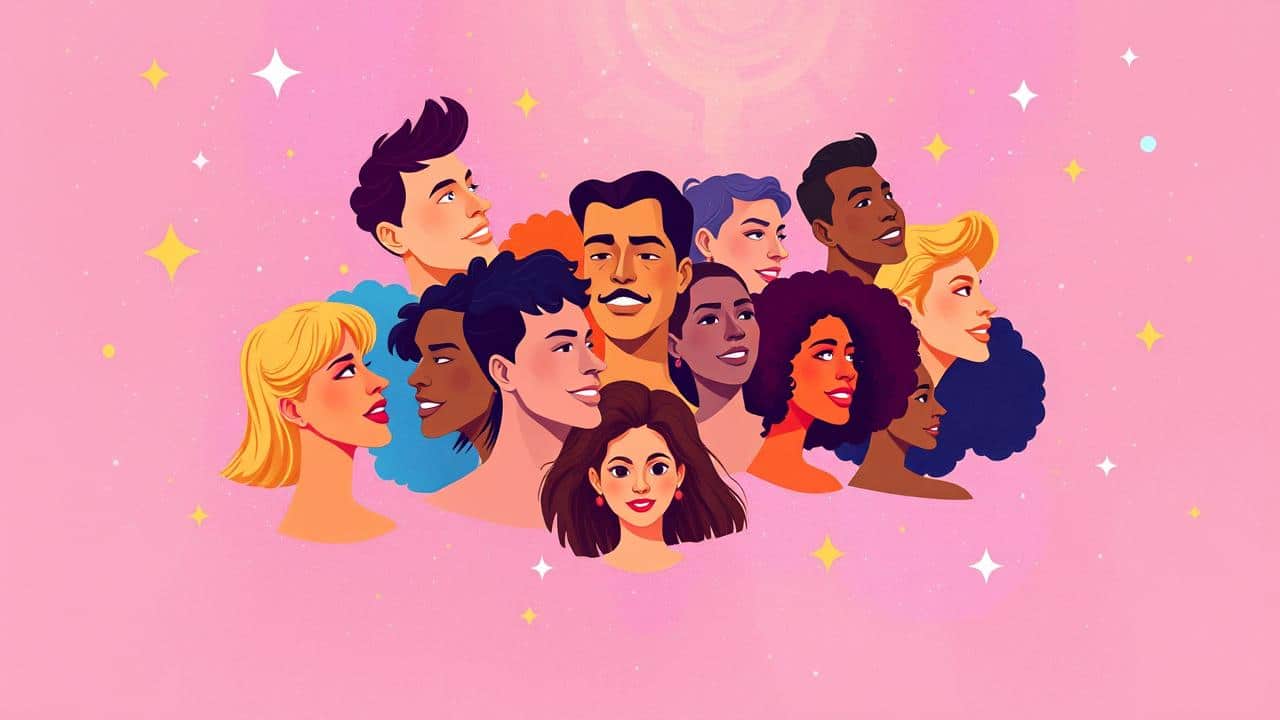 Ilustração da diversidade e inclusão LGBTQ+ em uma plataforma de streaming.