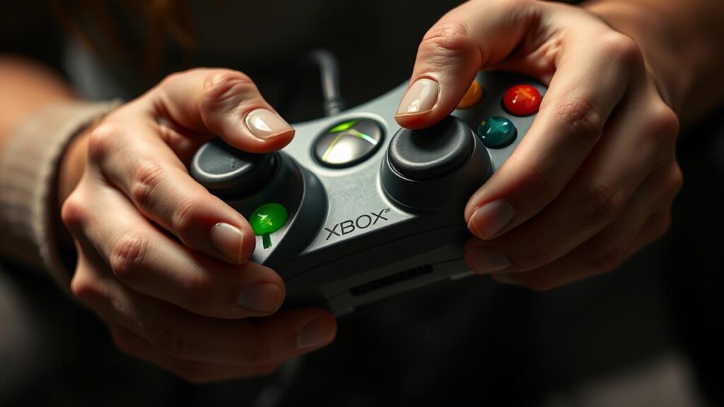 Mãos sincronizando um controle sem fio de Xbox 360.