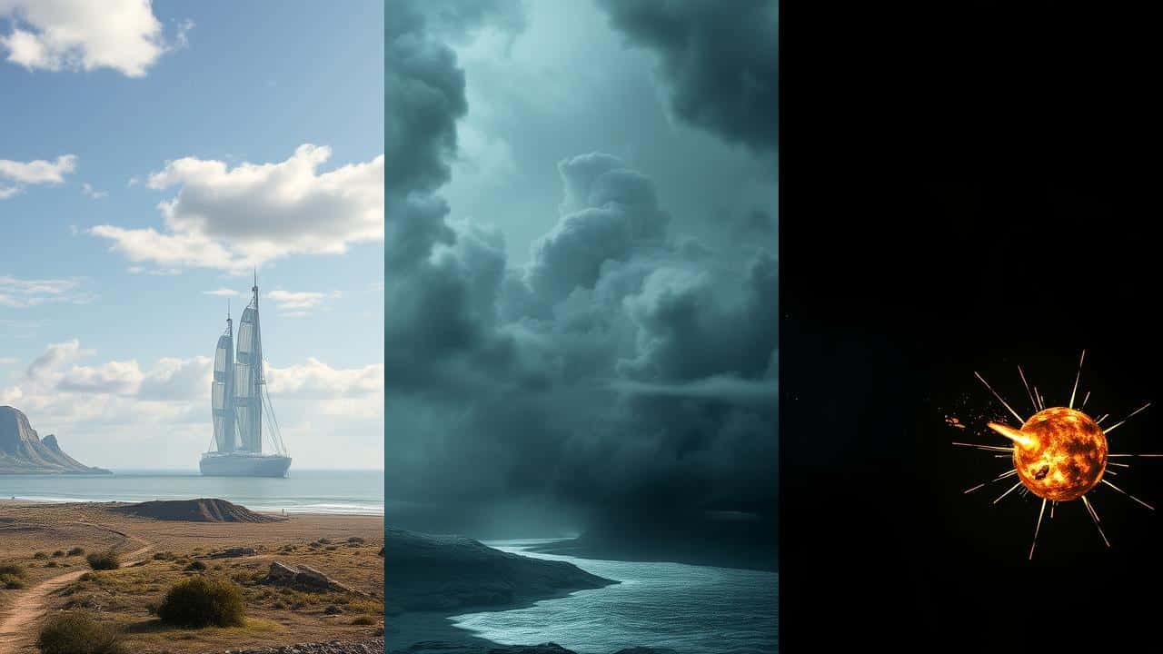 Montagem de cenas de ficção científica, suspense e ação da Apple TV+.