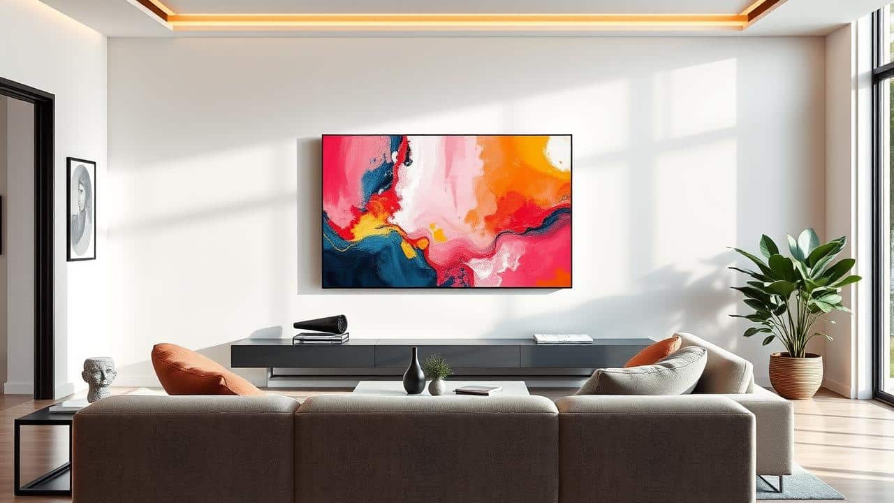 Samsung The Frame 65" em uma sala minimalista como obra de arte