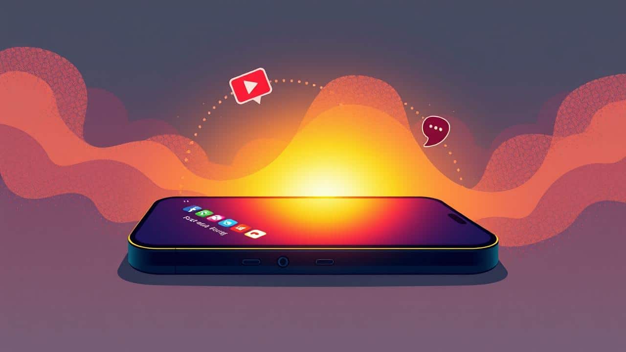 Smartphone com tela de streaming e perigo oculto.