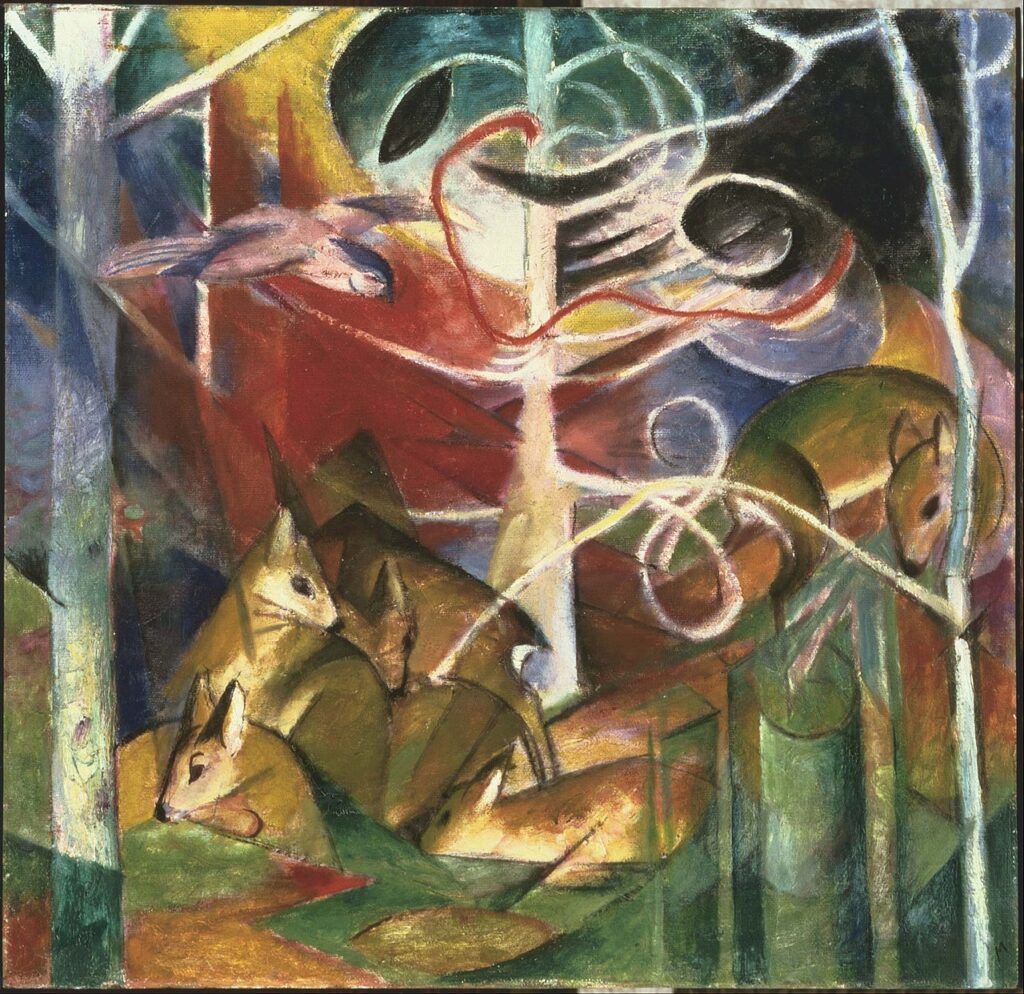 Franz Marc — Deer in the Forest — spirit animal guide in nature symbolism